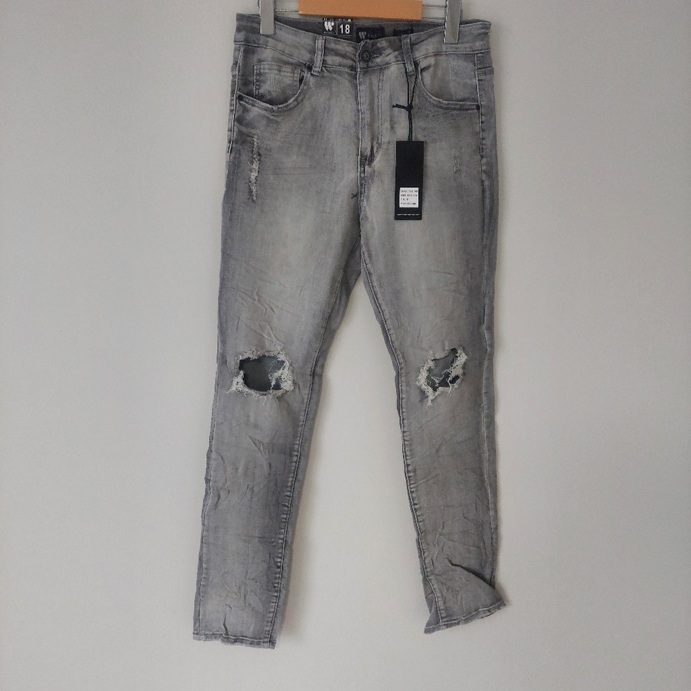 WAIMEA Skinny Fit Jeans, Grey Bleach, Youth Size 18, 29 Waist